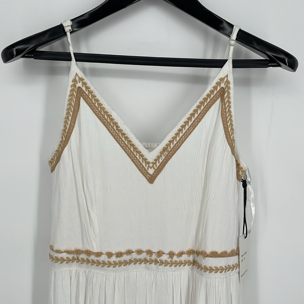 Japna White Gauzy Boho Embroidered Maxi Dress Gown Size M Rayon Summer Flowy NWT